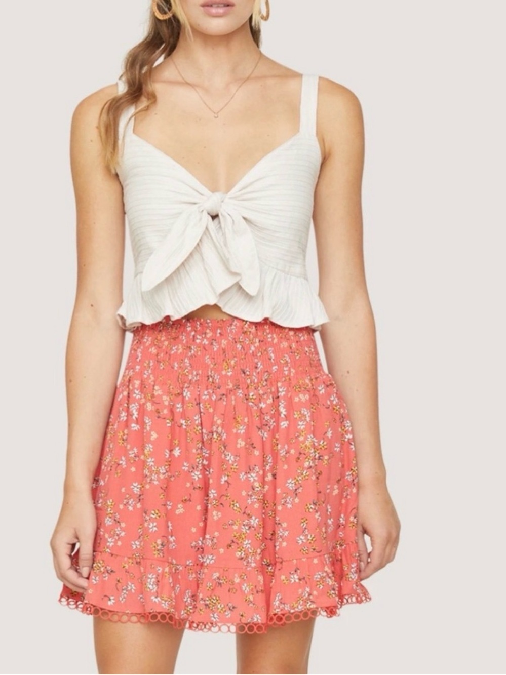 Lost + Wander Red Summer Floral Smocked Mini Skirt, Small, Boho Coastal Cowgirl